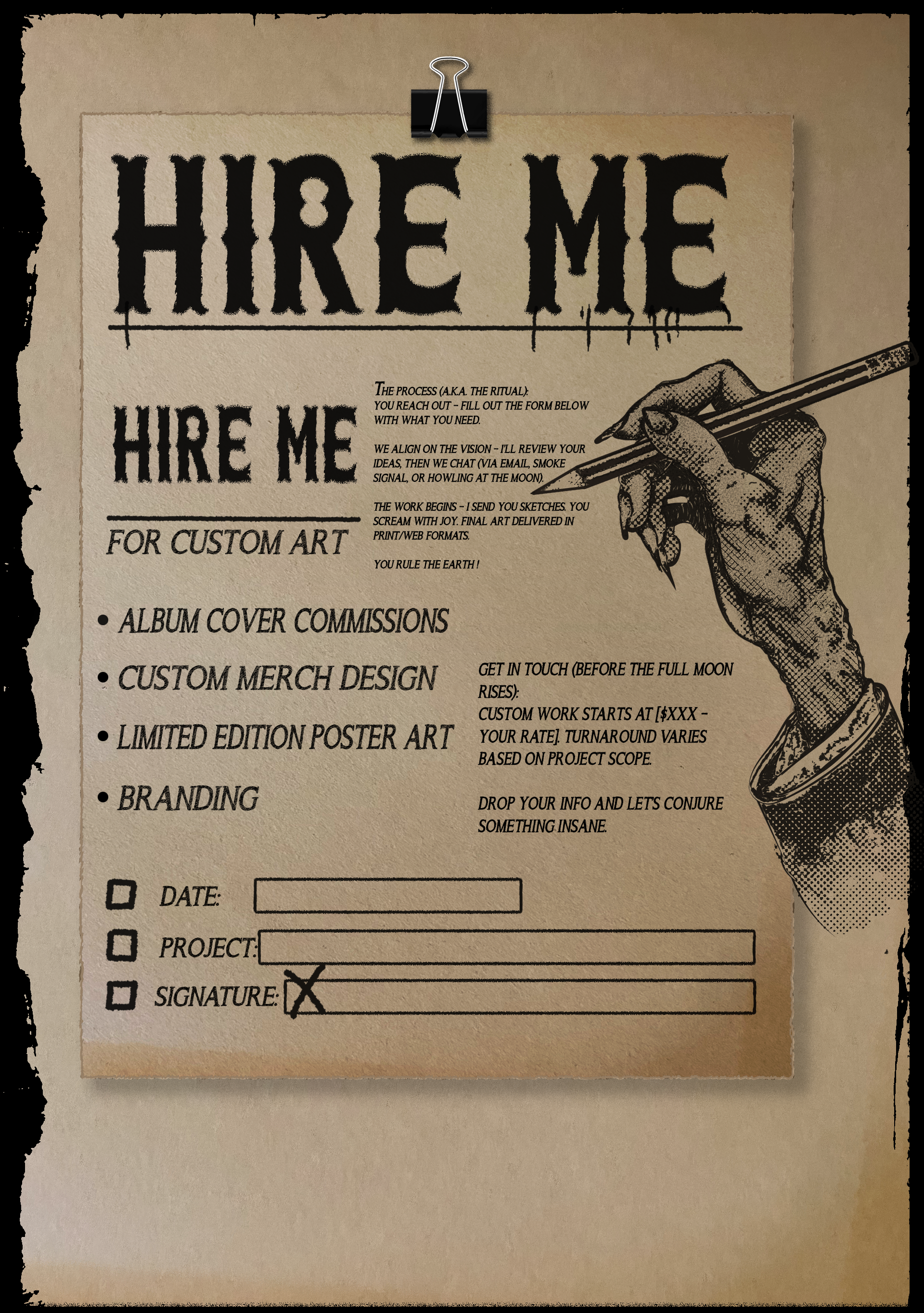 Hire Me Page Art